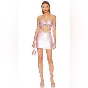 Lovers and Friends Pink Satin Cutout Mini Dress Women’s Small Bow Front Bodyco